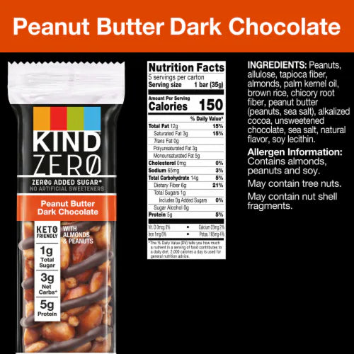 ZERO Added Sugar Peanut Butter Dark Chocolate Bar (5 CT)