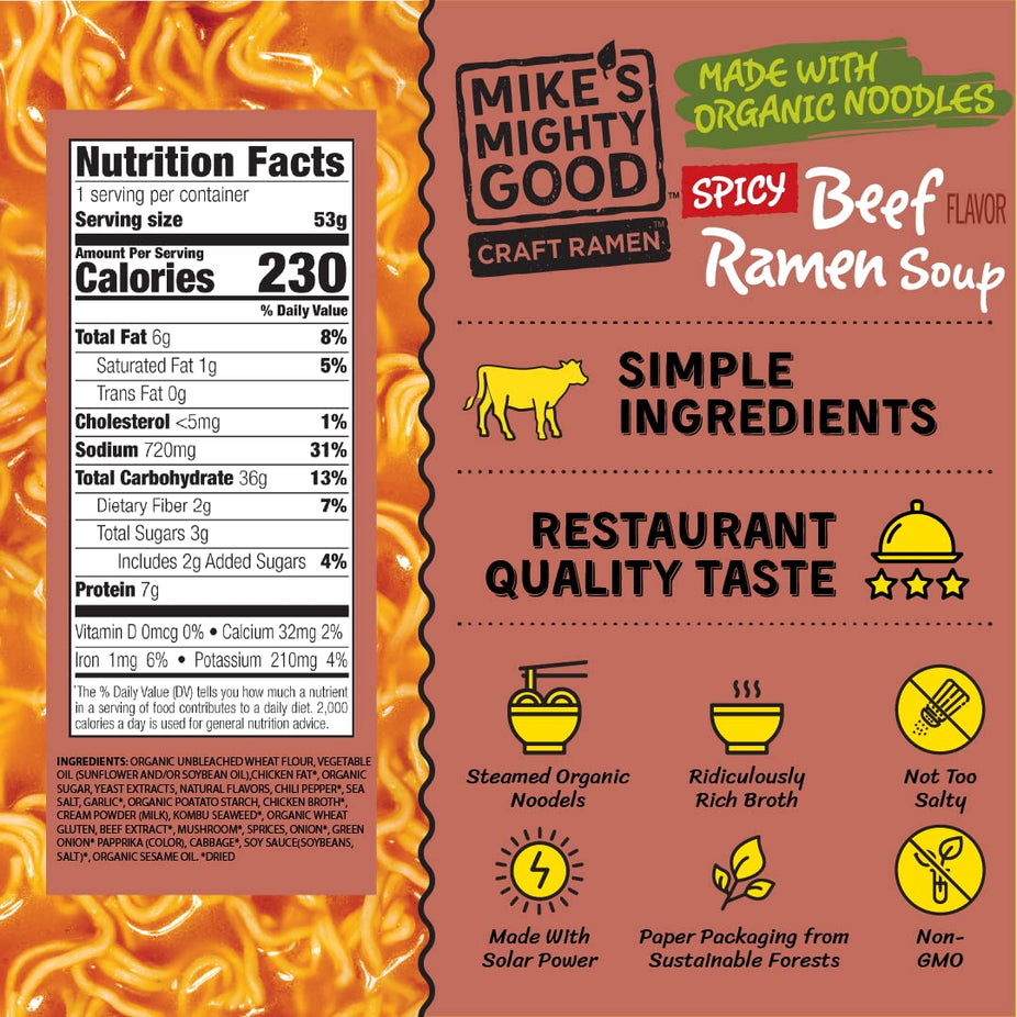 Organic Spicy Beef Flavor Ramen Noodle Soup Cup (6 Pack)