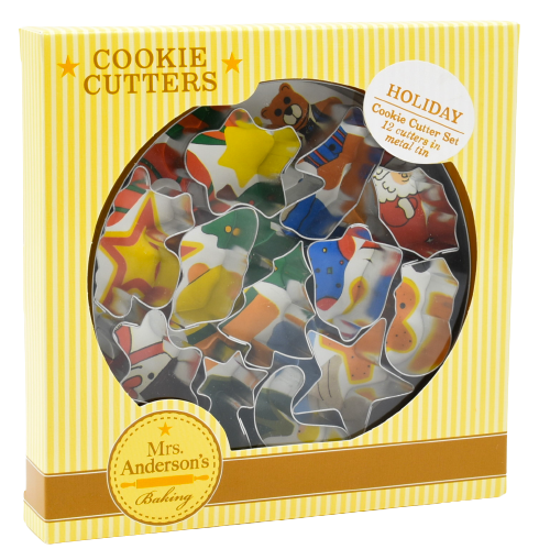 12 pc Metal Tin Holiday Cookie Cutter Set