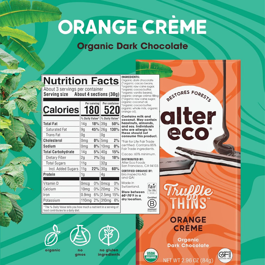 Organic Orange Creme Truffle Thins Chocolate Bar