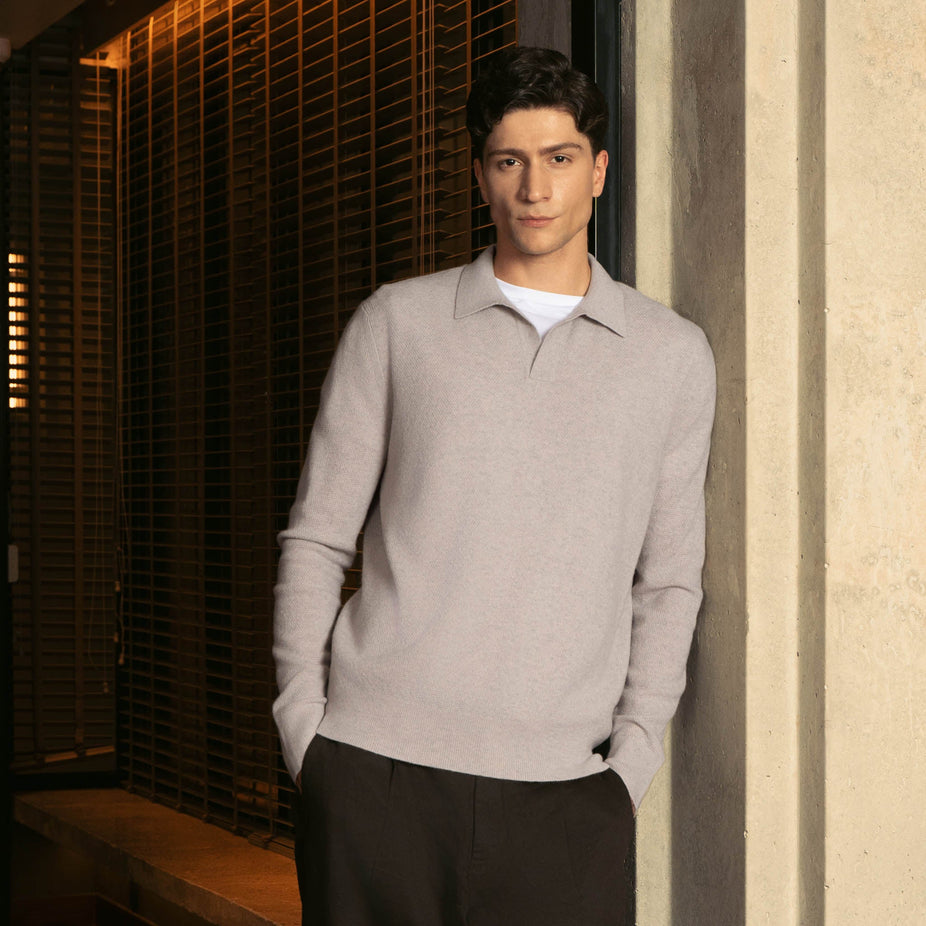Olivier Textured Cashmere Long Sleeve Polo