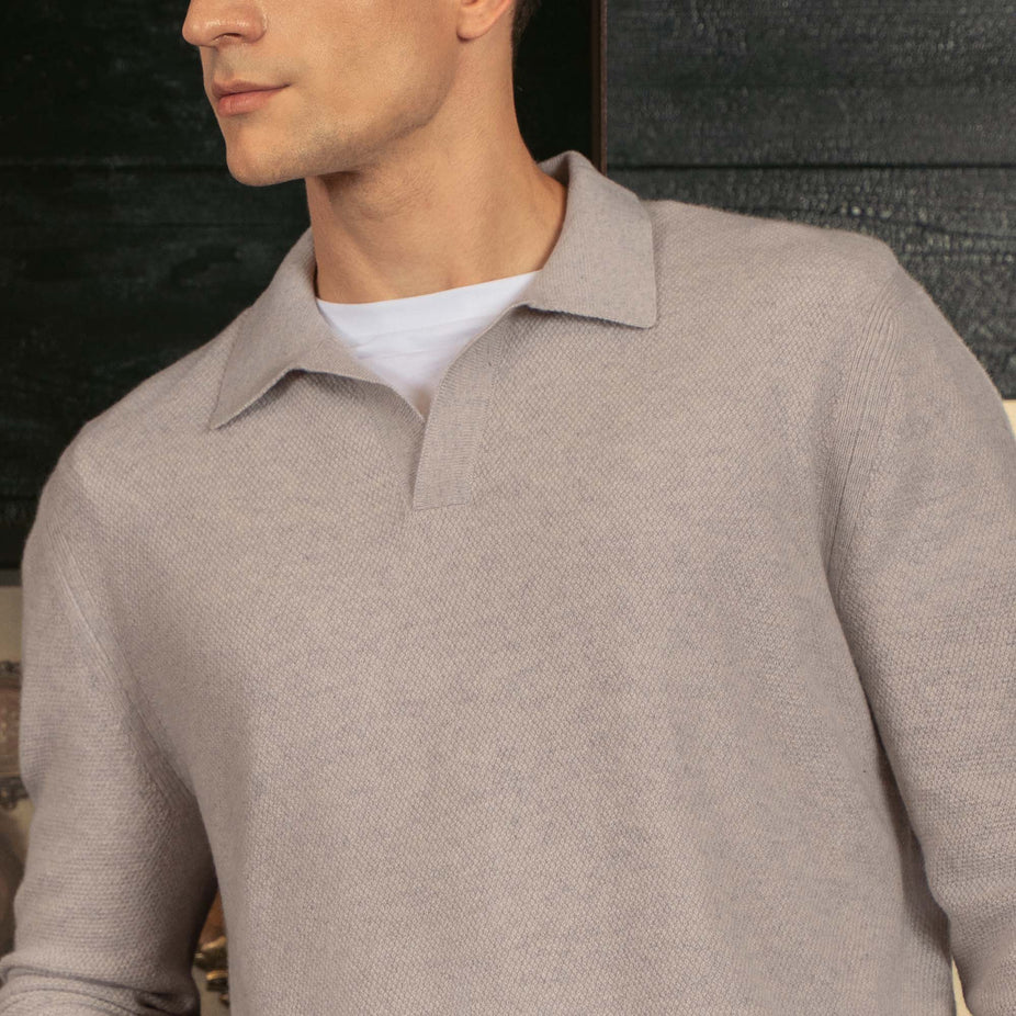 Olivier Textured Cashmere Long Sleeve Polo
