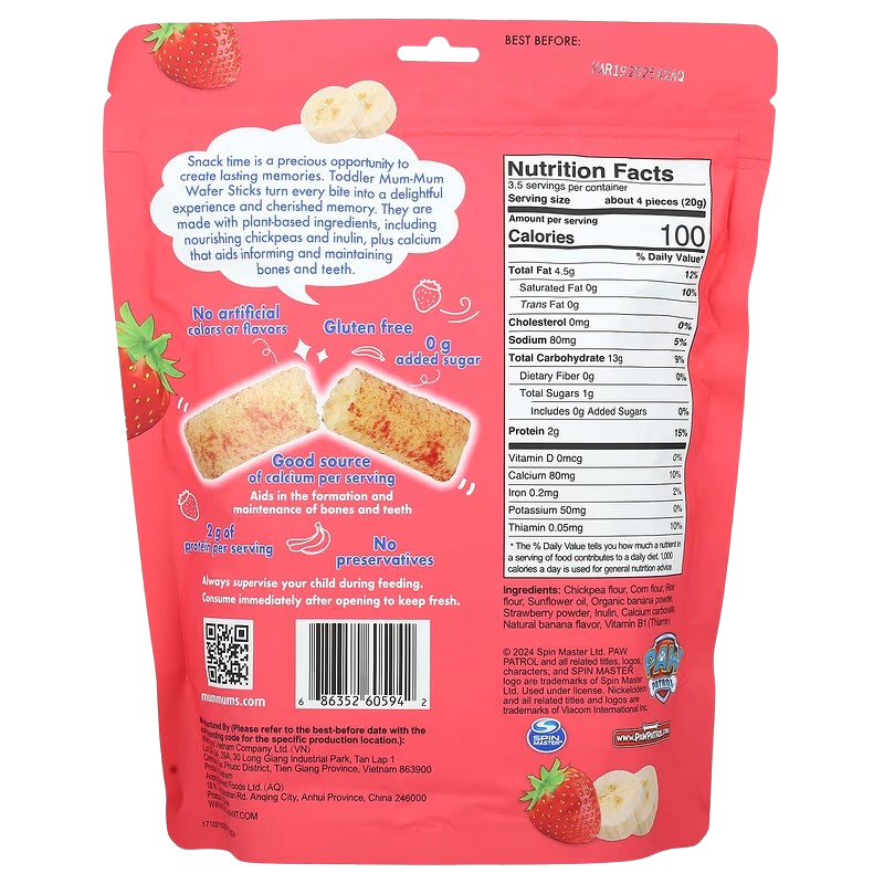 Paw Patrol Wafer Sticks Banana and Strawberry (6 Pack)