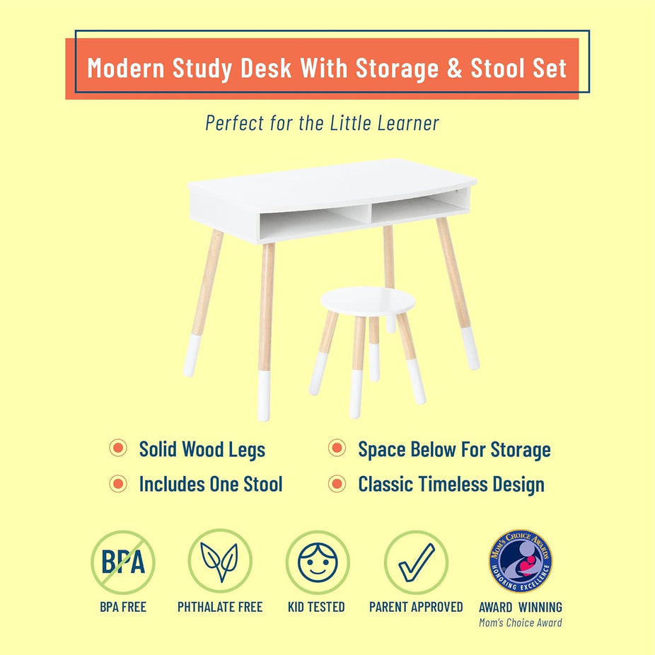 Premium Homework Desk And Stool Set - White/Natural
