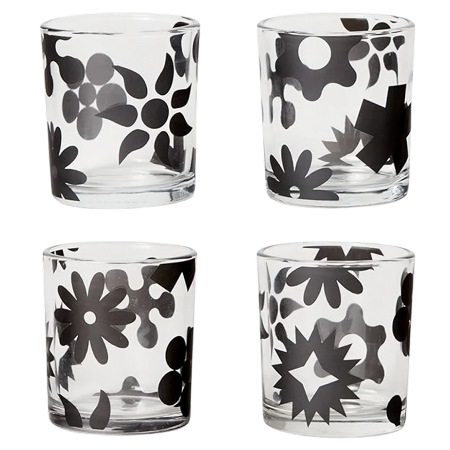Black Pattern Glasses - Set of 4