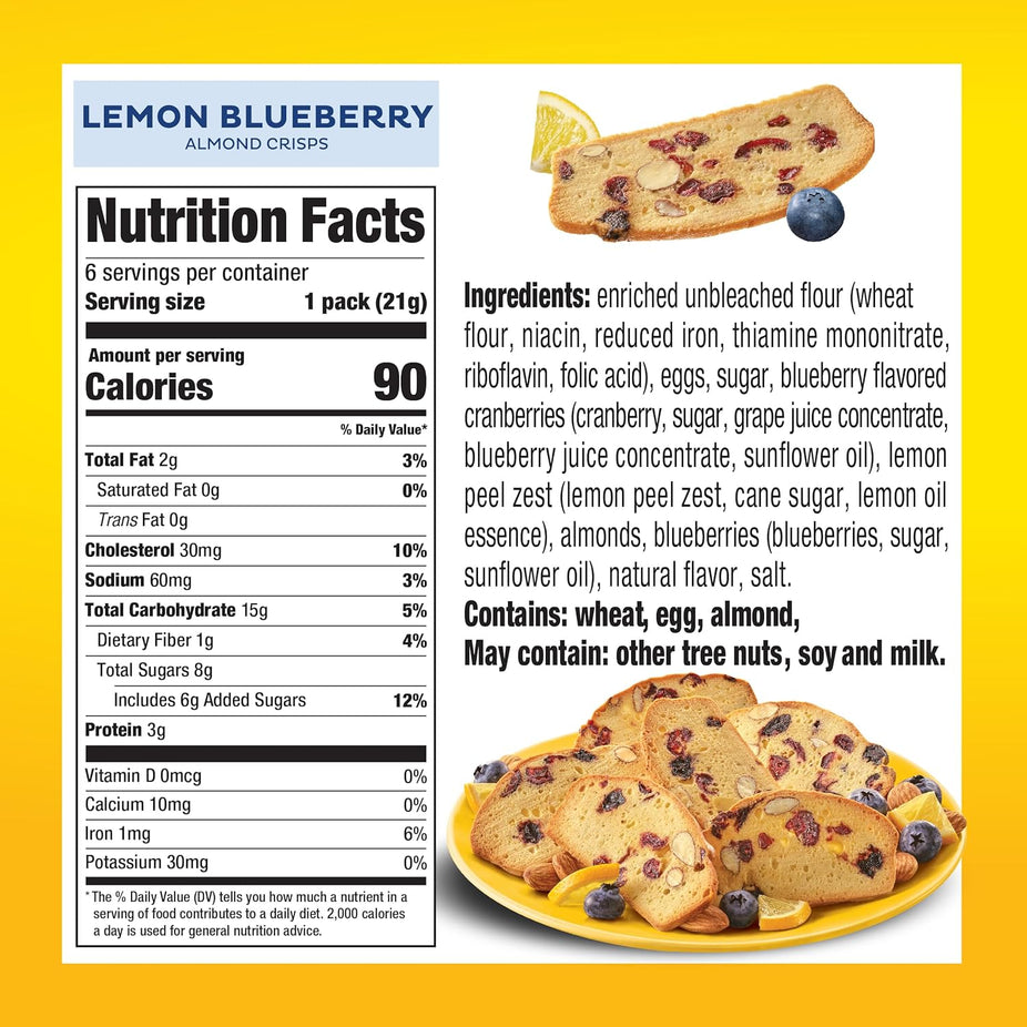 Lemon Blueberry Biscotti Almond Cookie Thins (6 packs of 3)