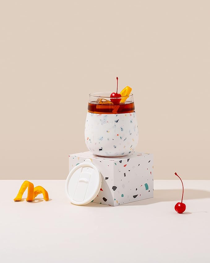 Glass Cup 15oz- Terrazzo Cream