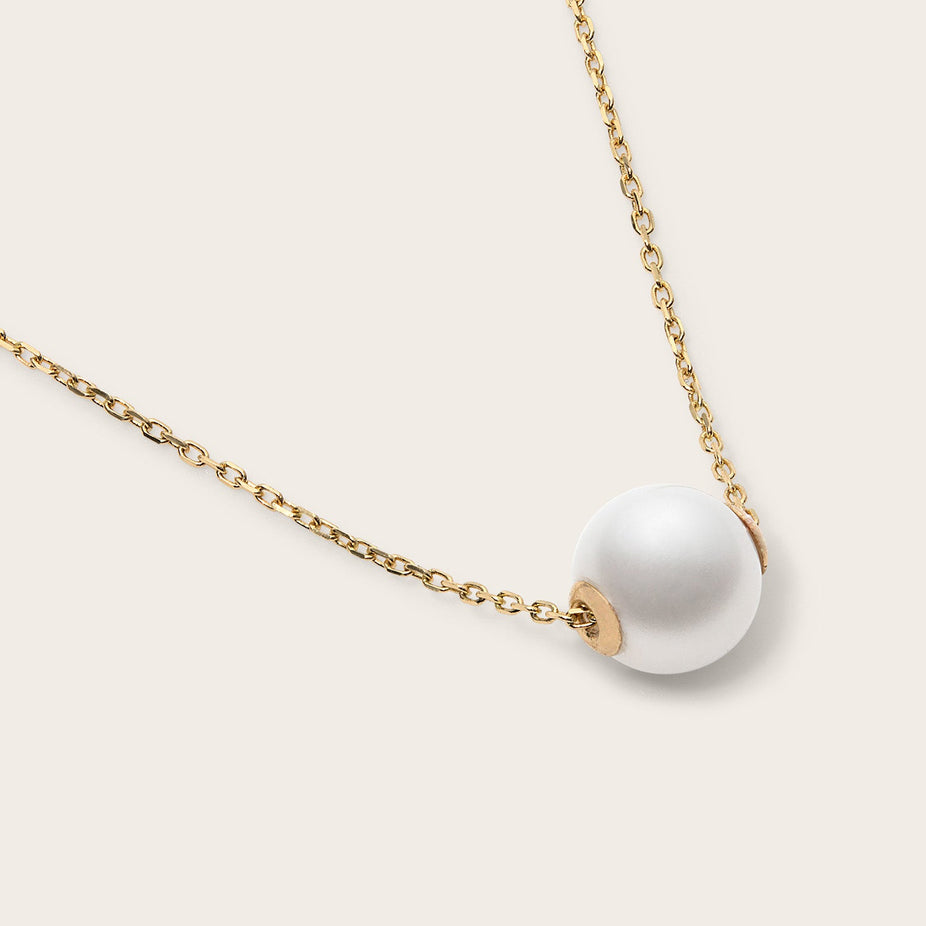 14k Solid Gold Cultured Pearl Solitaire Necklace