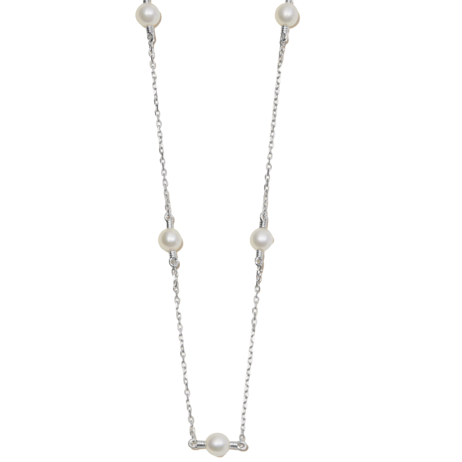 14k Solid Gold Petite Cultured Pearl Station Necklace