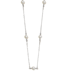 14k Solid Gold Petite Cultured Pearl Station Necklace