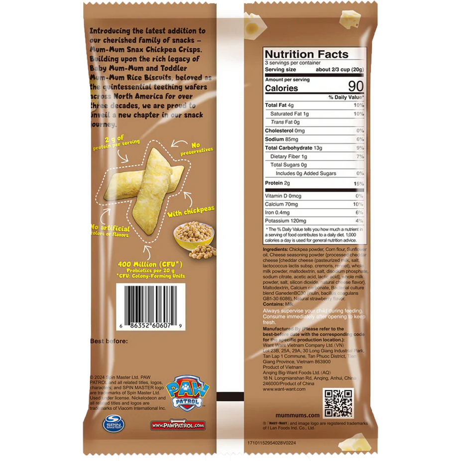 Paw Patrol Snax Chickpea Crisps White Cheddar Cheese (8 Pack)