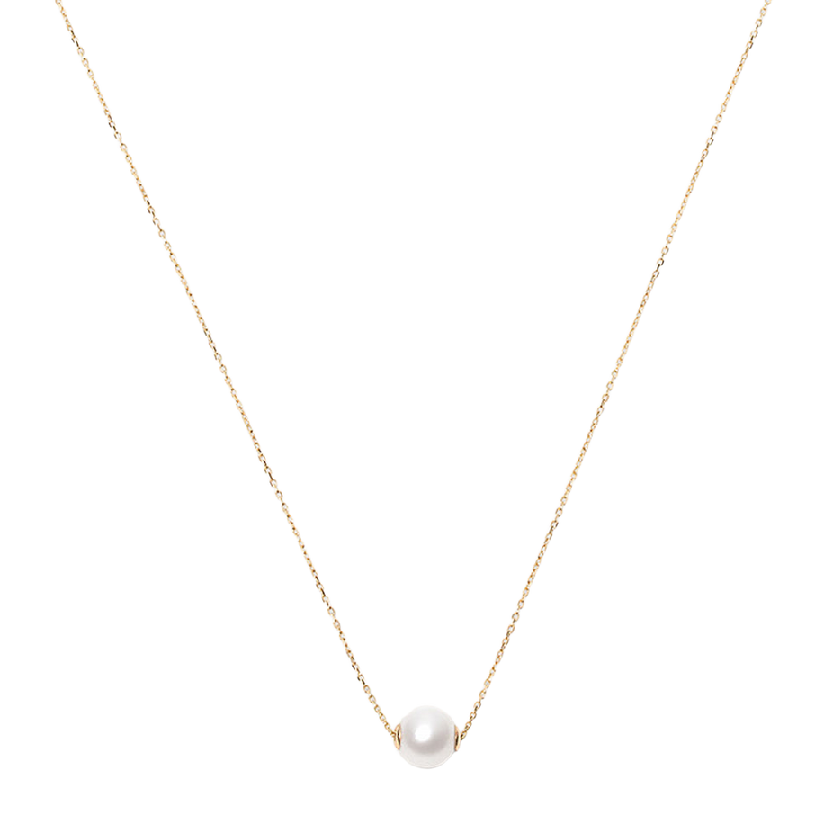 14k Solid Gold Cultured Pearl Solitaire Necklace