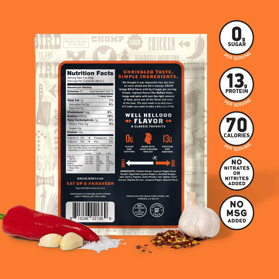 Zero Sugar Buffalo Style Chicken Jerky (8 Pack)