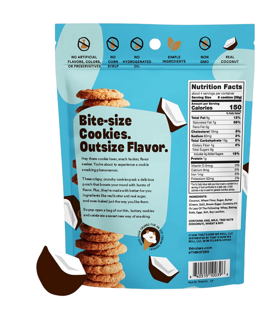 Cookie Thins Thinsters Variety Pack - Chocolate Chip, Toasted Coconut, Vanilla Bean, Key Lime Pie, Brownie Batter, Meyer Lemon (6 Pack)