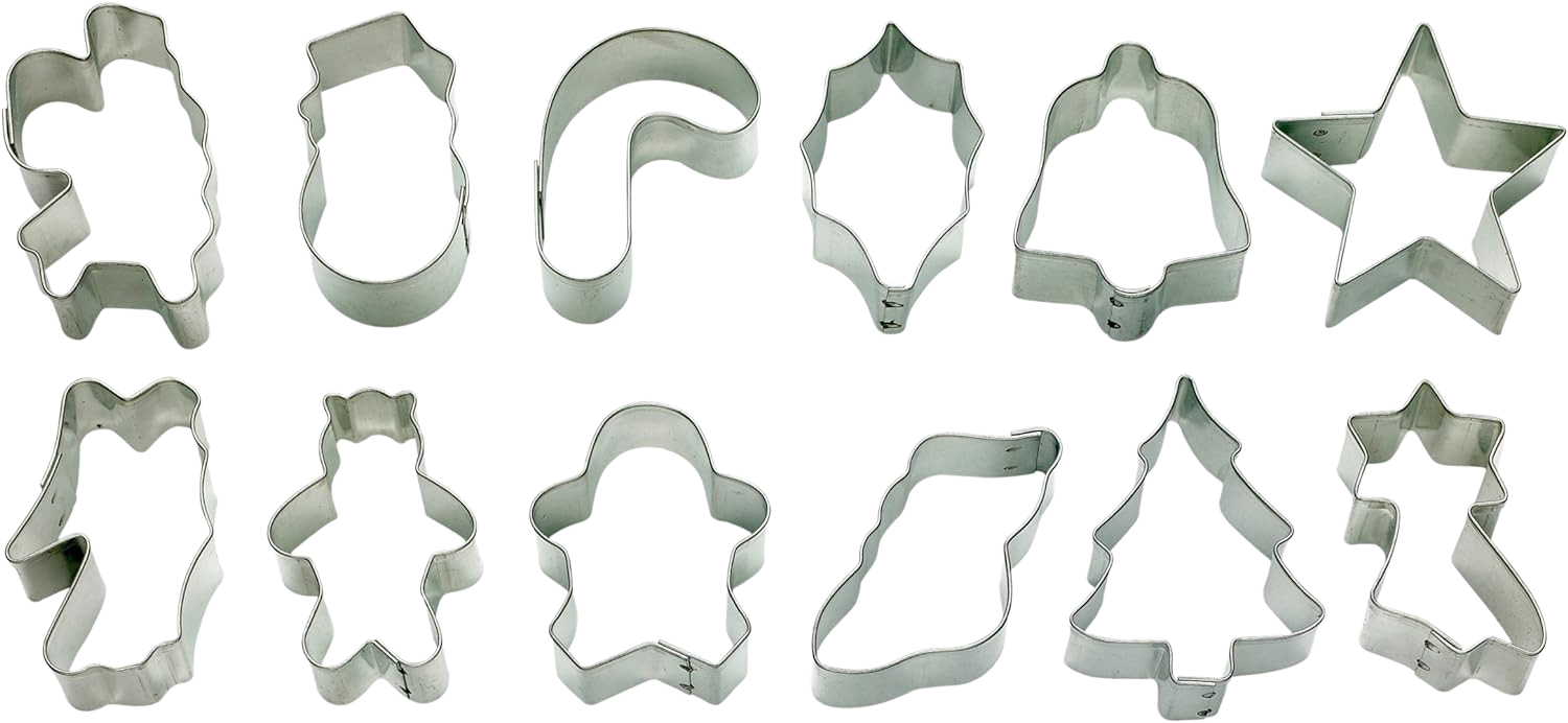12 pc Metal Tin Holiday Cookie Cutter Set