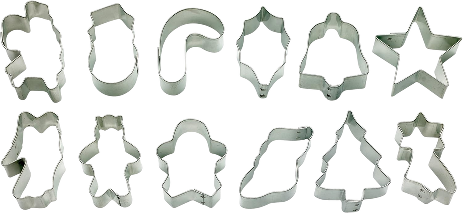 12 pc Metal Tin Holiday Cookie Cutter Set
