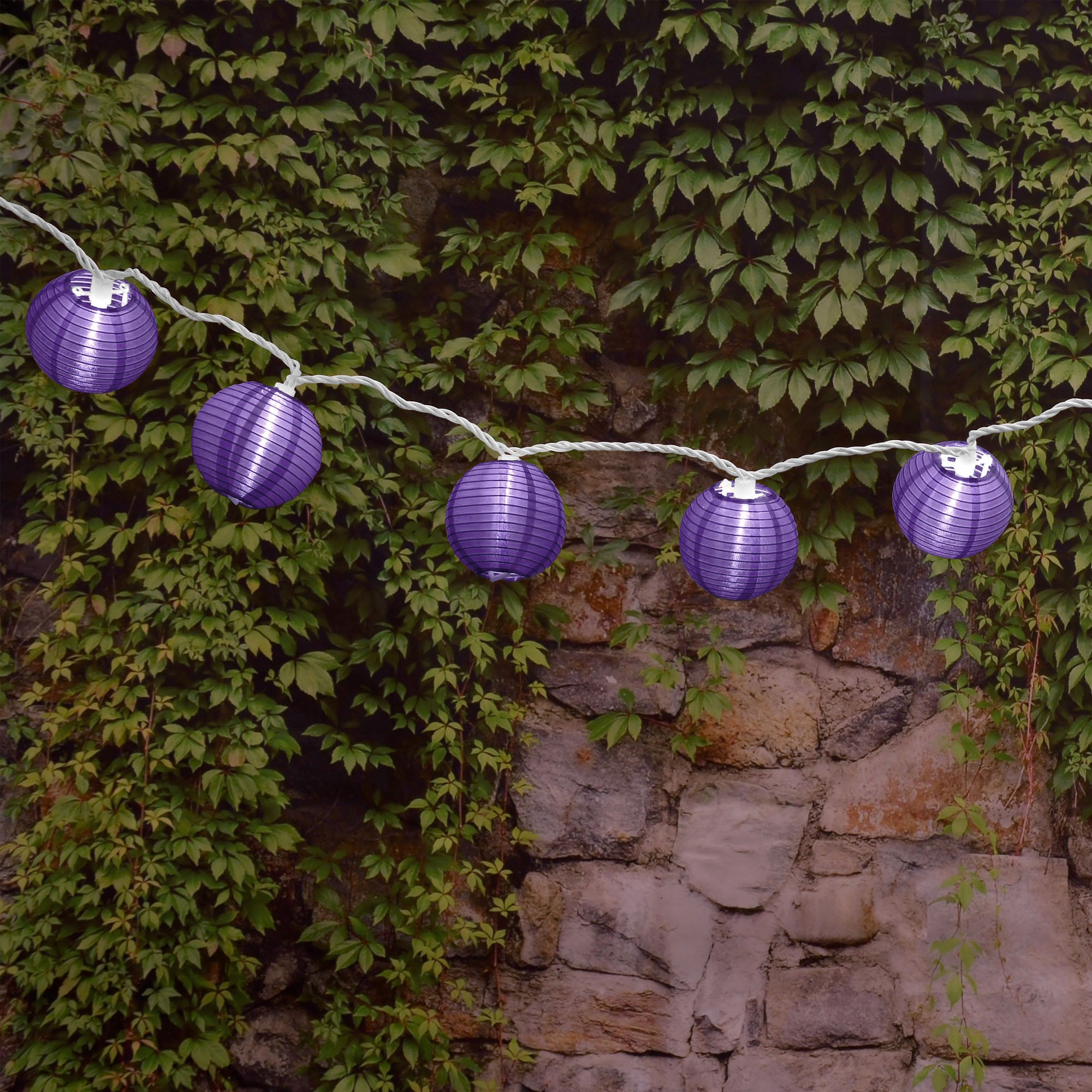 LumaBase Electric String Lights with 10 Nylon Lanterns - Purple