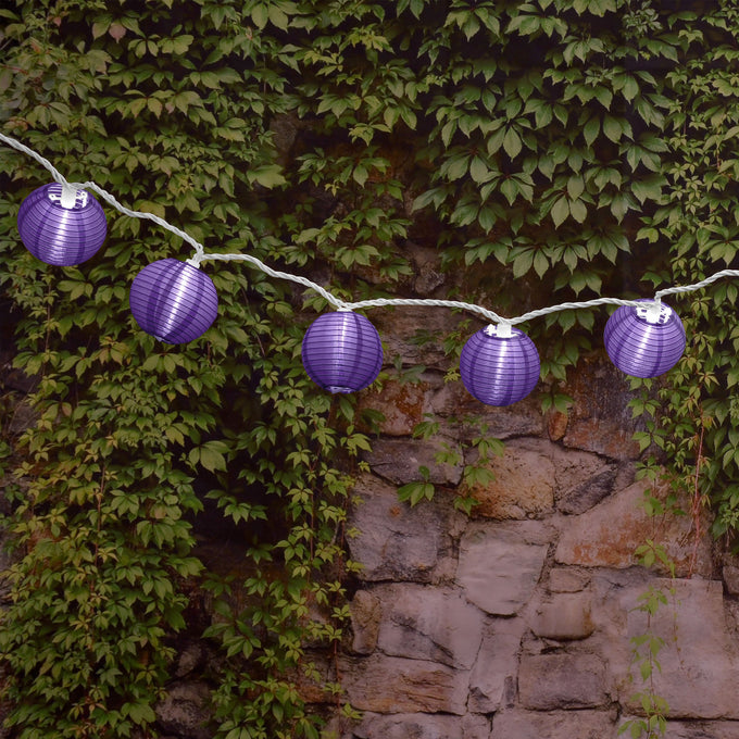 Electric String Lights with 10 Nylon Lanterns - Purple