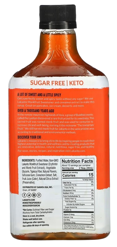 Keto Sugar Fee Cinnamon Maple Flavored Syrup