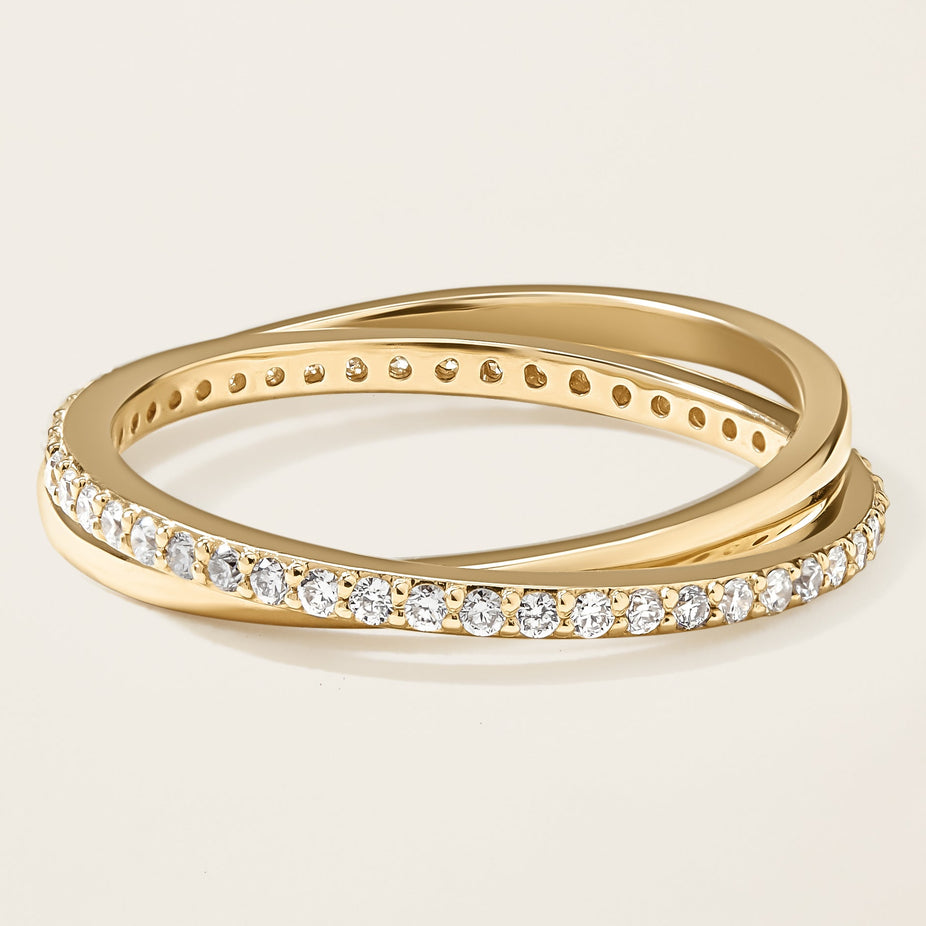 14k Solid Gold Diamond Interlocking Ring