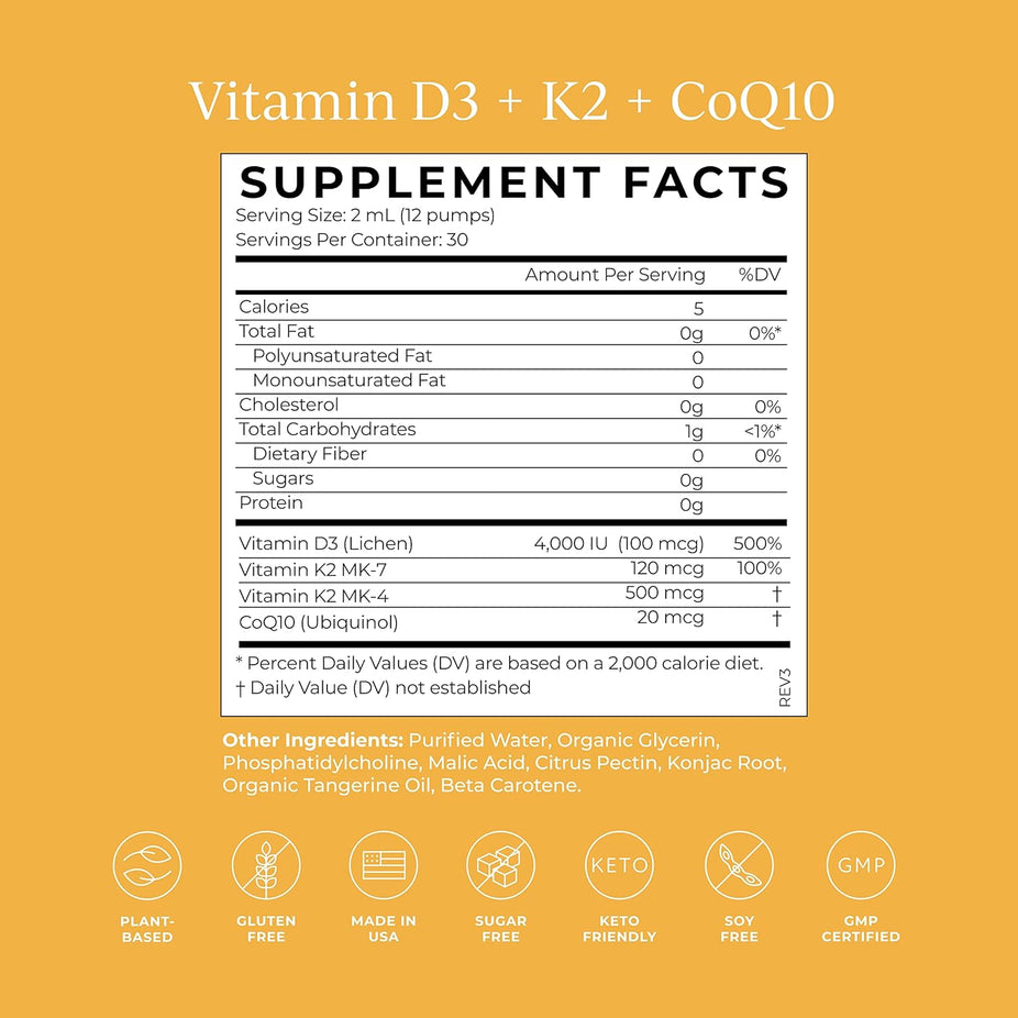 Vitamin D3 and K2 and CoQ10 - Tangerine Flavor