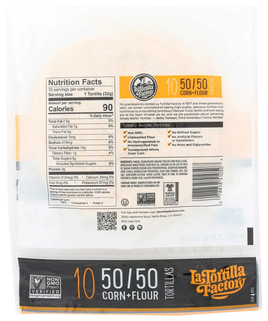 50/50 Yellow Corn & Flour Blend Tortillas