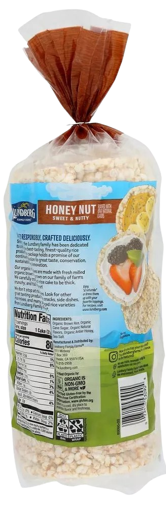 Lundberg Family Farms Organic Whole Grain Rice Cakes Honey Nut Pack ...