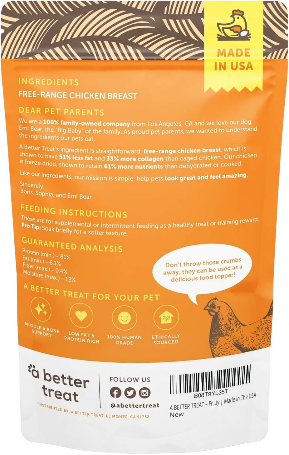 Freeze Dried Free Range Chicken Breast Dog and Cat Treats
