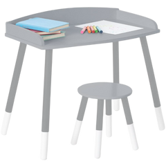 Modern Study Desk And Stool Set - Grey/White