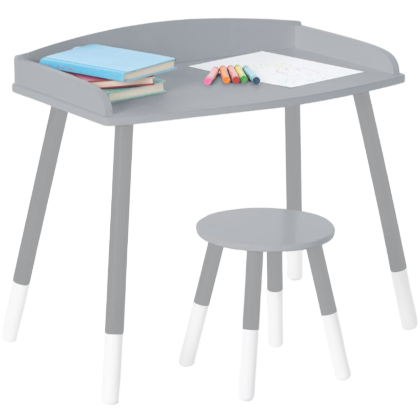 Modern Study Desk And Stool Set - Grey/White