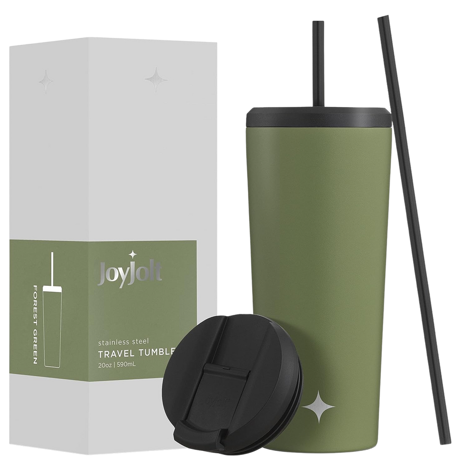 Vacuum Insulated Tumbler with Straw & Flip Lids (Green) 20oz