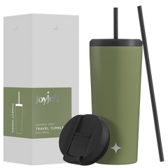 Vacuum Insulated Tumbler with Straw & Flip Lids (Green) 20oz