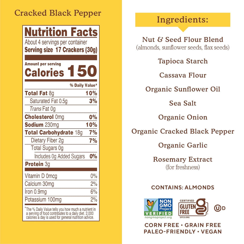 Almond Flour Crackers - Cracked Black Pepper (3 Pack)