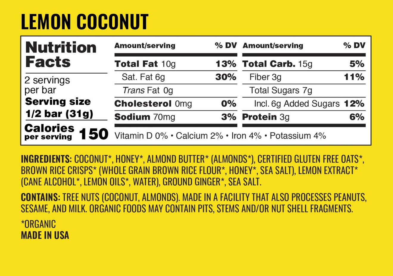 Organic Granola Bars - Lemon Coconut (12 CT)