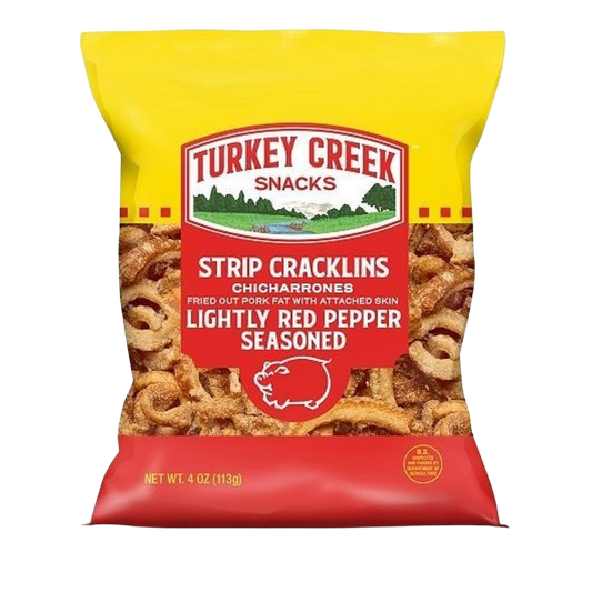 Strip Cracklins Chicharrones - Lightly Red Pepper Seasoned (12 Pack)