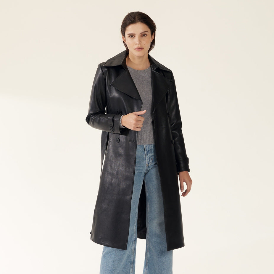 Margot Lambskin Leather Trench Coat