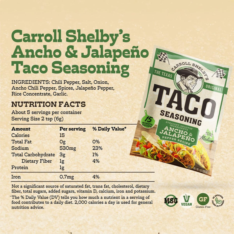 Ancho and Jalapeno Medium Taco Seasoning (12 Pack)