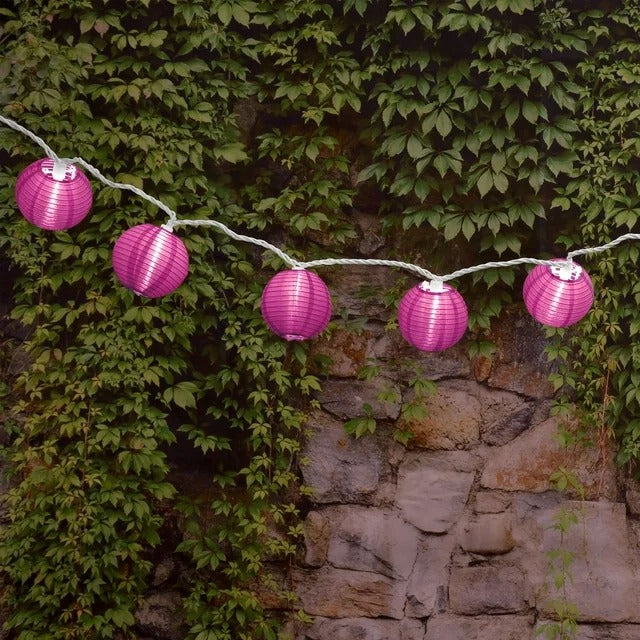 Electric String Lights with 10 Nylon Lanterns - Pink