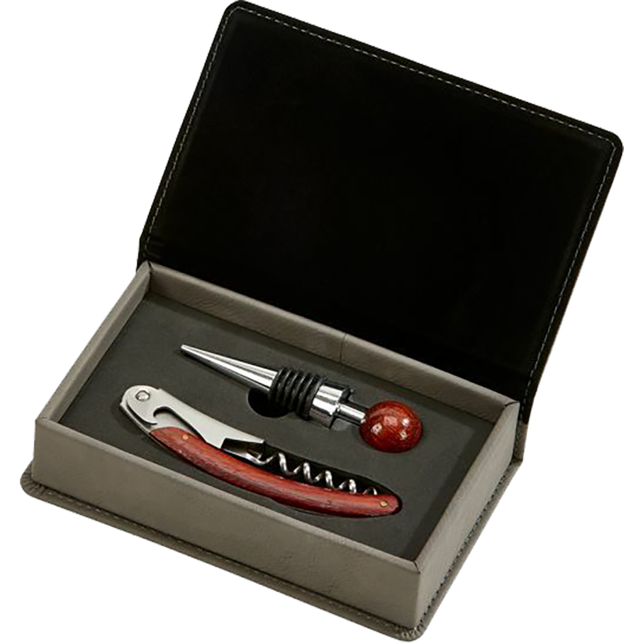 Grey Leatherette 2-Piece Bar Tool Set