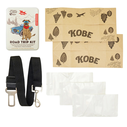 Road Trip Kit - Dog Seat Belt, 2 Paper Bowls, 3 Wipes and Booklet