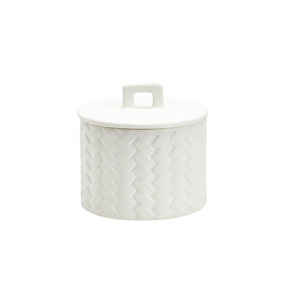 24oz White Basket Weave Filled Candle with Fig Scent - 60 hrs