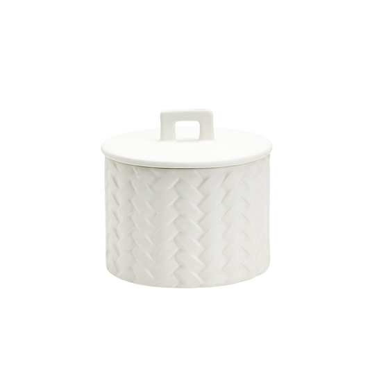 24oz White Basket Weave Filled Candle with Fig Scent - 60 hrs