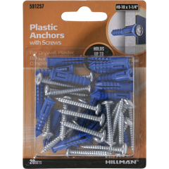 Plastic Anchors With Screws #8-10x1-1/4, (20 CT)