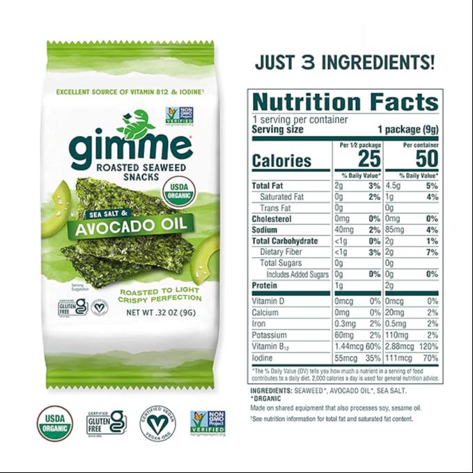 Sea Salt & Avocado Oil Roasted Seaweed Snack (12 Pack)