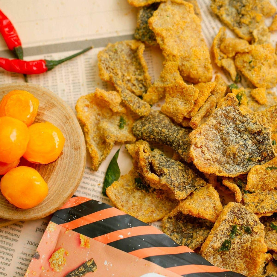 Spicy Salted Egg Salmon Skin