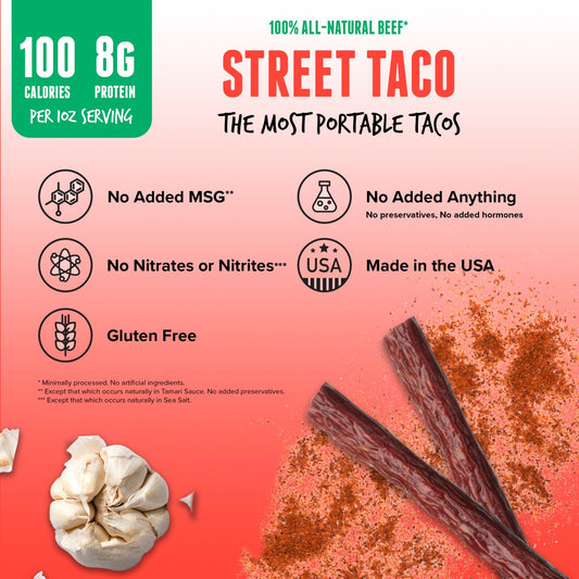100% All-Natural Beef Sticks - Street Taco (16 Sticks)