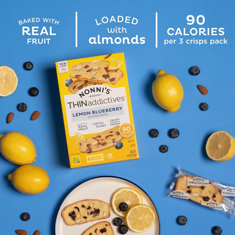 Lemon Blueberry Biscotti Almond Cookie Thins (6 packs of 3)