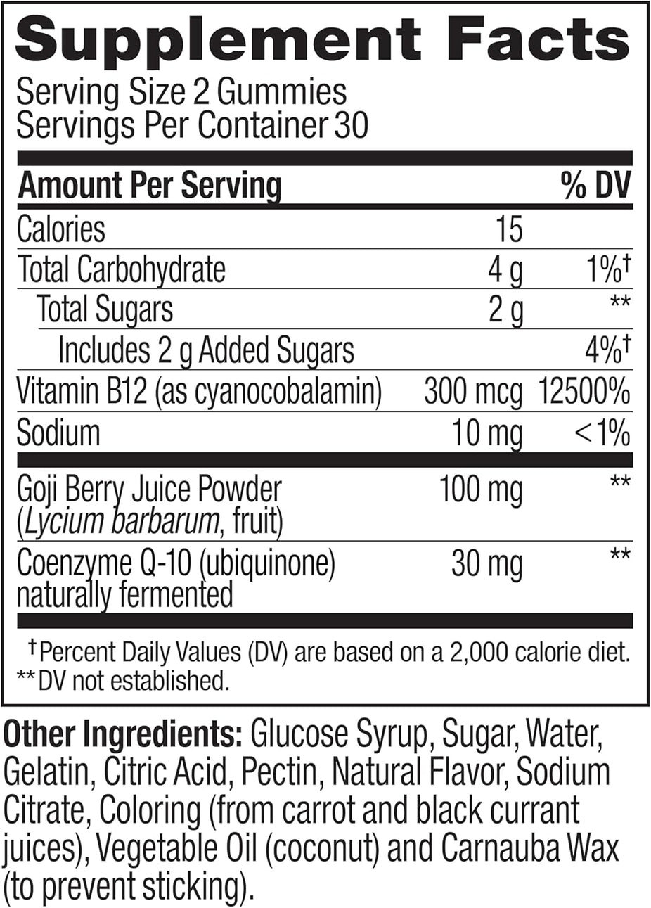 Vitamin B12 + Coq10 Goji Berry Tropical Passion Flavor Daily Energy Gummies