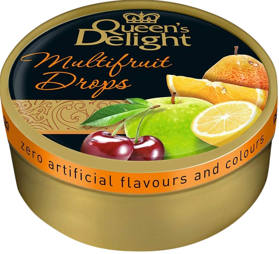 Queen's Delight Multifruit Hard Candy Drops in Tin