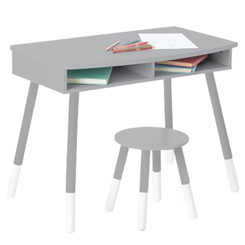 Premium Homework Desk And Stool Set - Gray/White